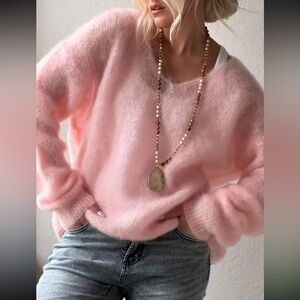 Pink Women's V Neck Sweater